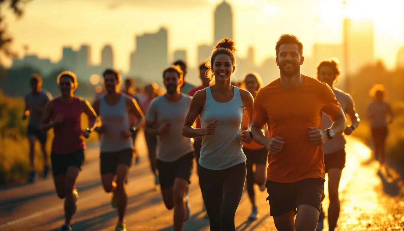 Small group at conversational pace during a dawn run—Zone 2 focus